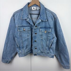 Bill Blass Vintage 80s Denim Trucker Jean Jacket Crop Short Blue Medium Womens